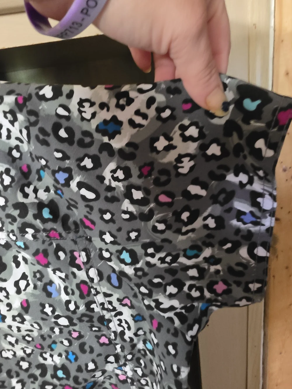 Wink Gray Leopard Print V-Neck Top with Pink & Blue Accents - Picture 3 of 6